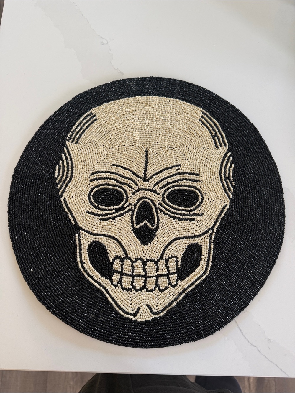 Pier 1 Imports BEADED SKULL PLACEMAT 15” round New